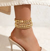 Handmade Beaded Elastic Anklet Bracelet Pearl Ccb Shell Geometric Fivepointed Star Disc Style