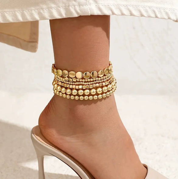 Handmade Beaded Elastic Anklet Bracelet Pearl Ccb Shell Geometric Fivepointed Star Disc Style