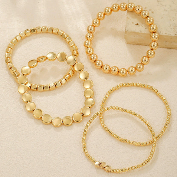 Handmade Beaded Elastic Anklet Bracelet Pearl Ccb Shell Geometric Fivepointed Star Disc Style