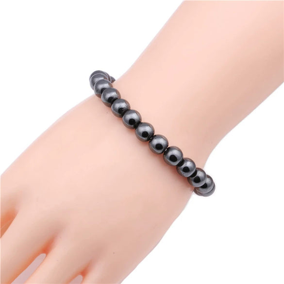 Handmade Beaded Elastic Magnetic Bracelet With Black Stone For Unisex As Hand Jewelry