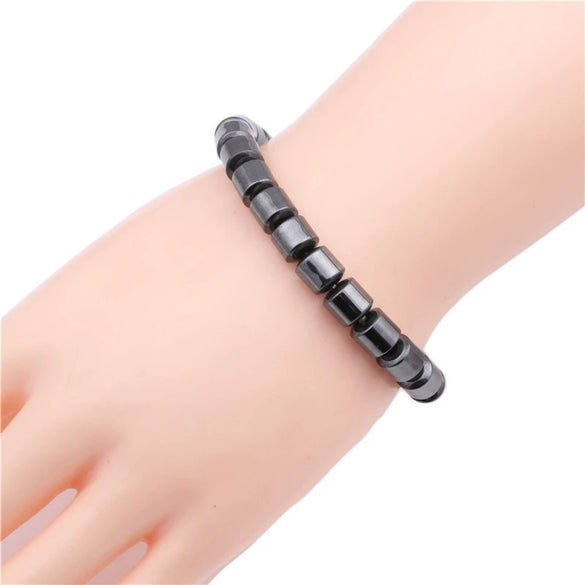Handmade Beaded Elastic Magnetic Bracelet With Black Stone For Unisex As Hand Jewelry