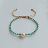 Handmade Beaded Facet Crystal And Natural Freshwater Pearl Women's Bracelet With Geometric Pattern And Handwoven Design