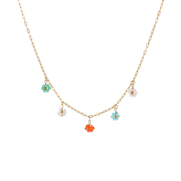 Handmade Beaded Flower Stainless Steel Geometric Necklace For Women With Electroplating Fashion Style
