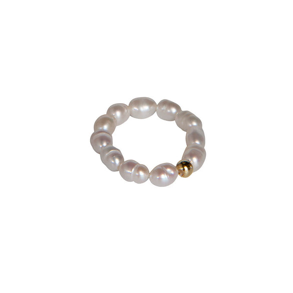 Handmade Beaded Freshwater Pearl Ring For Women Copper Geometric Electroplated Jewelry