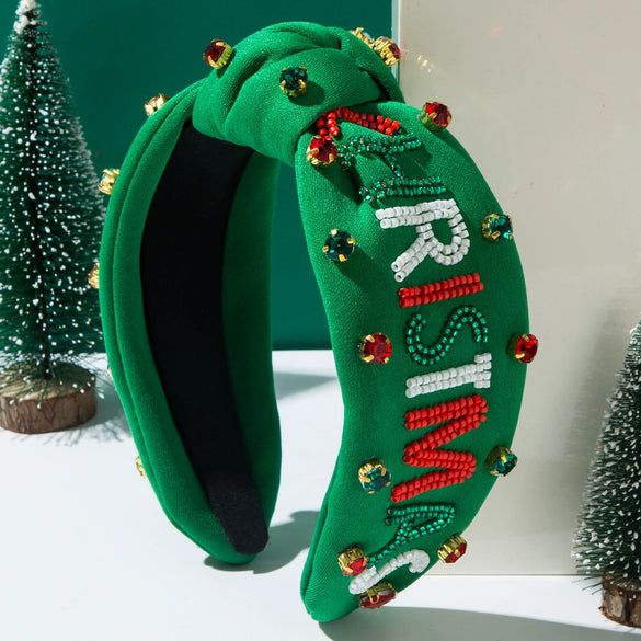 Handmade Beaded Hair Band With Letter Merrychristmashoho Pattern For Women