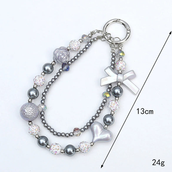 Handmade Beaded Love Bow Pendant Keychain Lanyard For Women
