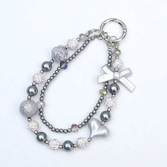 Handmade Beaded Love Bow Pendant Keychain Lanyard For Women