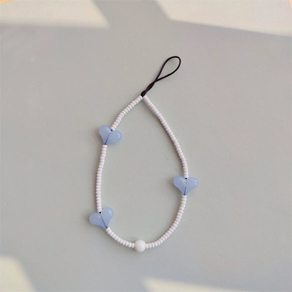 Handmade Beaded Mobile Phone Chain Glass Glaze Love Water Drops Bell Pattern