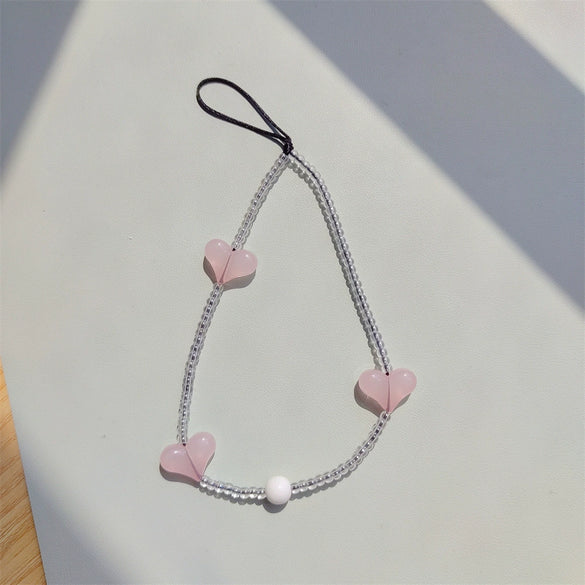 Handmade Beaded Mobile Phone Chain Glass Glaze Love Water Drops Bell Pattern