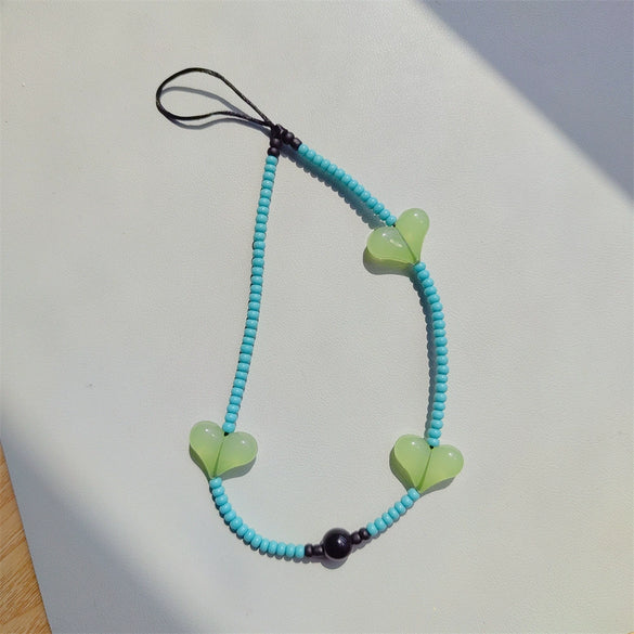Handmade Beaded Mobile Phone Chain Glass Glaze Love Water Drops Bell Pattern