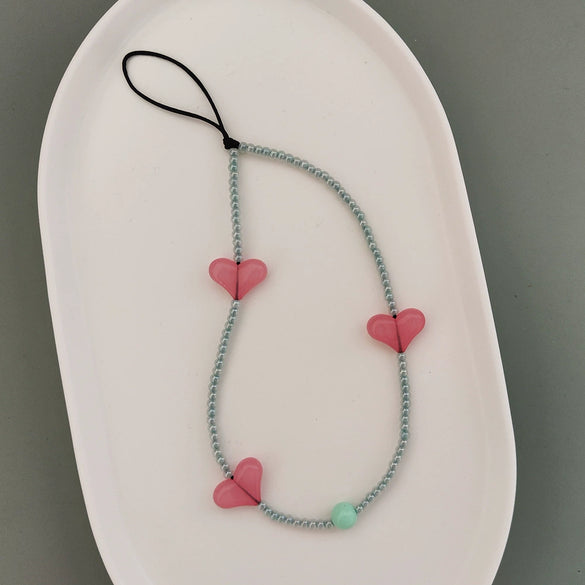 Handmade Beaded Mobile Phone Chain Glass Glaze Love Water Drops Bell Pattern