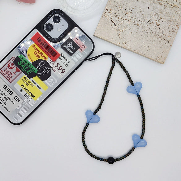 Handmade Beaded Mobile Phone Chain Glass Glaze Love Water Drops Bell Pattern
