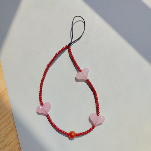 Handmade Beaded Mobile Phone Chain Glass Glaze Love Water Drops Bell Pattern