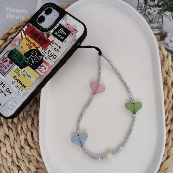Handmade Beaded Mobile Phone Chain Glass Glaze Love Water Drops Bell Pattern
