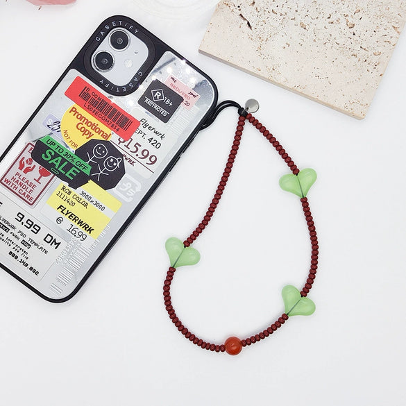 Handmade Beaded Mobile Phone Chain Glass Glaze Love Water Drops Bell Pattern