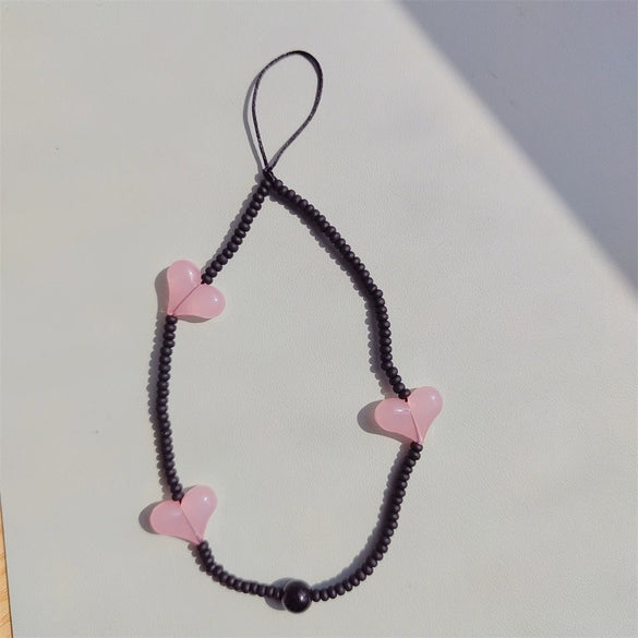 Handmade Beaded Mobile Phone Chain Glass Glaze Love Water Drops Bell Pattern