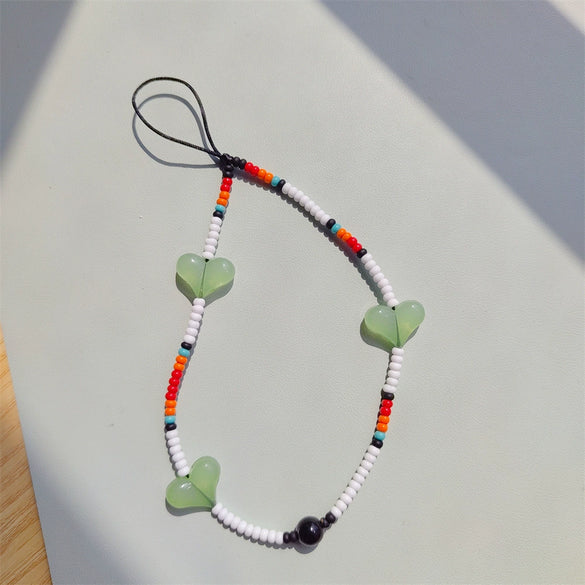 Handmade Beaded Mobile Phone Chain Glass Glaze Love Water Drops Bell Pattern
