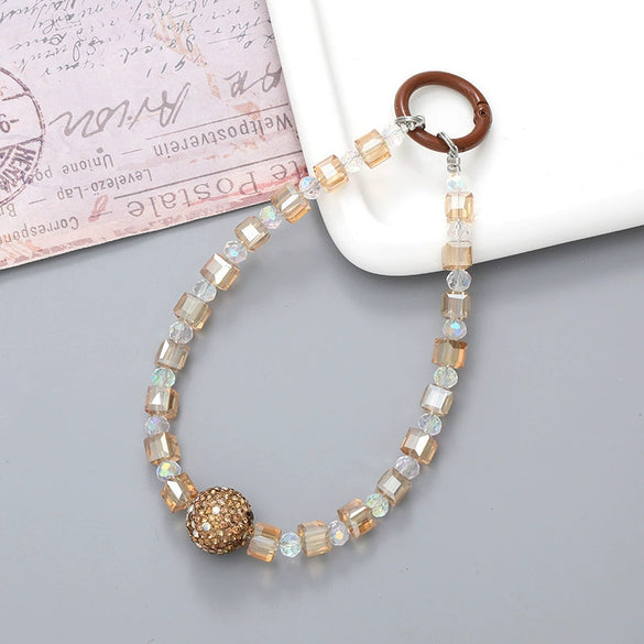 Handmade Beaded Mobile Phone Chain With Love Water Drops Bells Rhinestone Jewelry Pendant For Women