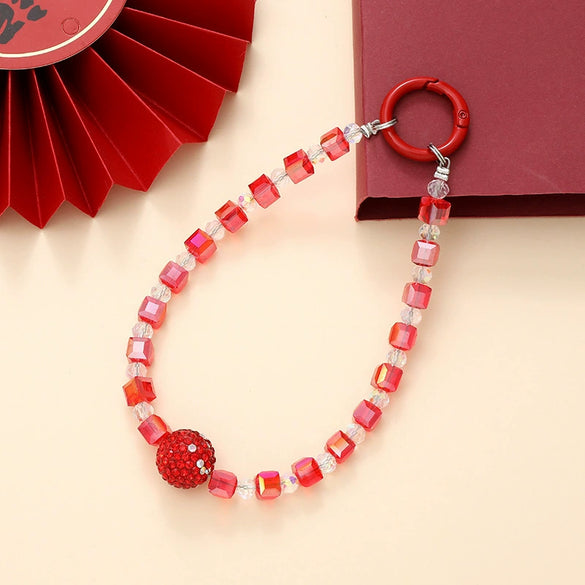 Handmade Beaded Mobile Phone Chain With Love Water Drops Bells Rhinestone Jewelry Pendant For Women