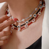 Handmade Beaded Natural Stone And Titanium Steel Ball Chain Necklace For Women With Geometric Style
