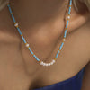 Handmade Beaded Necklace And Bracelet With Turquoise And Natural Pearl Electroplated Light Luxury Style