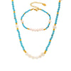 Handmade Beaded Necklace And Bracelet With Turquoise And Natural Pearl Electroplated Light Luxury Style