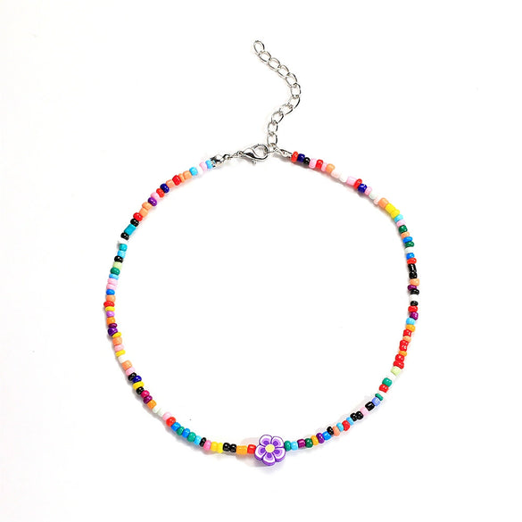 Handmade Beaded Necklace With Clay Flower Pattern For Women Bohemian Style Clavicle Chain