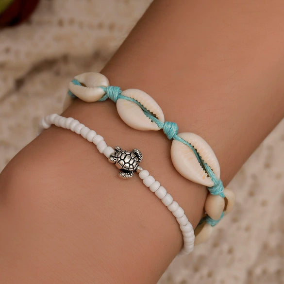 Handmade Beaded Rope Natural Shell Bracelet For Women With Geometric Design