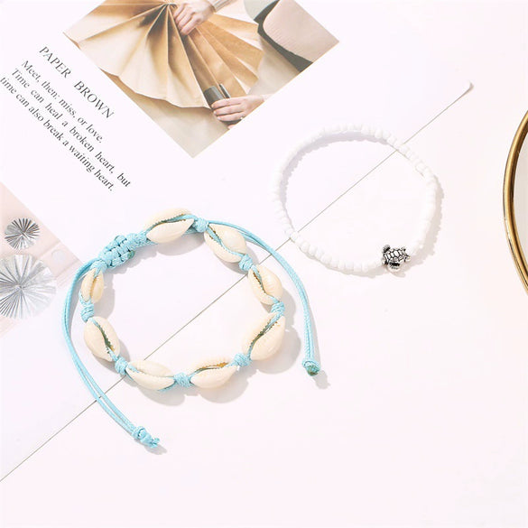 Handmade Beaded Rope Natural Shell Bracelet For Women With Geometric Design