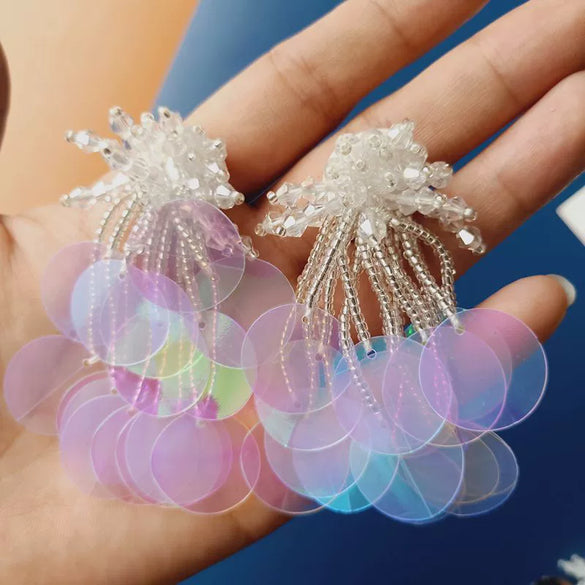 Handmade Beaded Sequin Tassel Fabric Applique Patch For Diy Earrings Pendant Jewelry Making Accessories