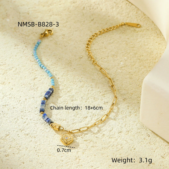 Handmade Beaded Stainless Steel Square Geometric Zircon Adjustable Women's Bracelet Electroplated