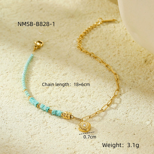 Handmade Beaded Stainless Steel Square Geometric Zircon Adjustable Women's Bracelet Electroplated