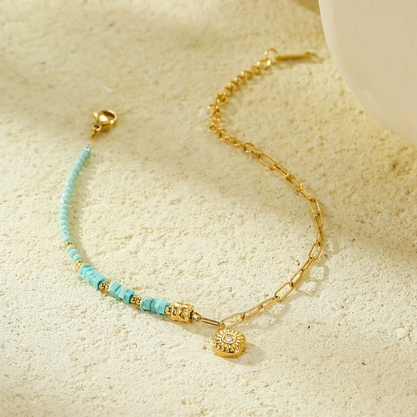 Handmade Beaded Stainless Steel Square Geometric Zircon Adjustable Women's Bracelet Electroplated