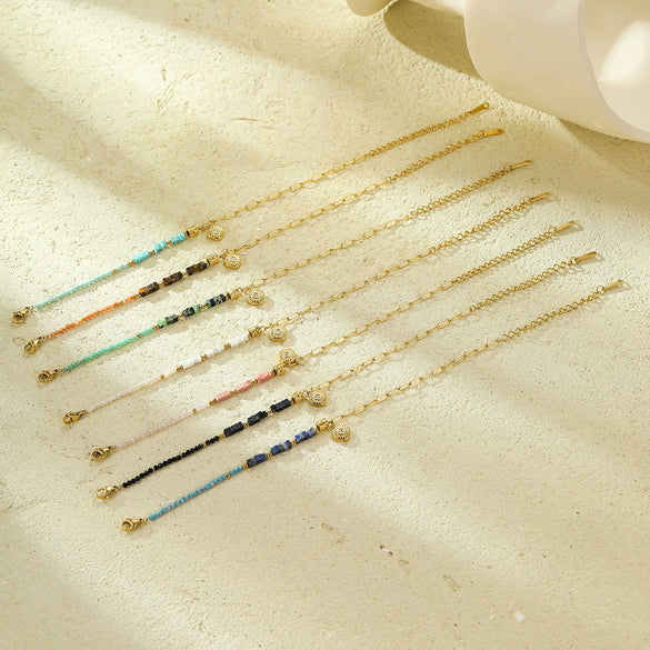 Handmade Beaded Stainless Steel Square Geometric Zircon Adjustable Women's Bracelet Electroplated