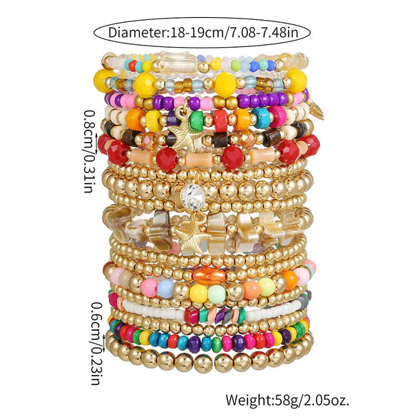 Handmade Bohemian Style Colorful Wooden And Glass Bead Bracelet Set With Geometric Pattern For Unisex