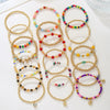 Handmade Bohemian Style Colorful Wooden And Glass Bead Bracelet Set With Geometric Pattern For Unisex