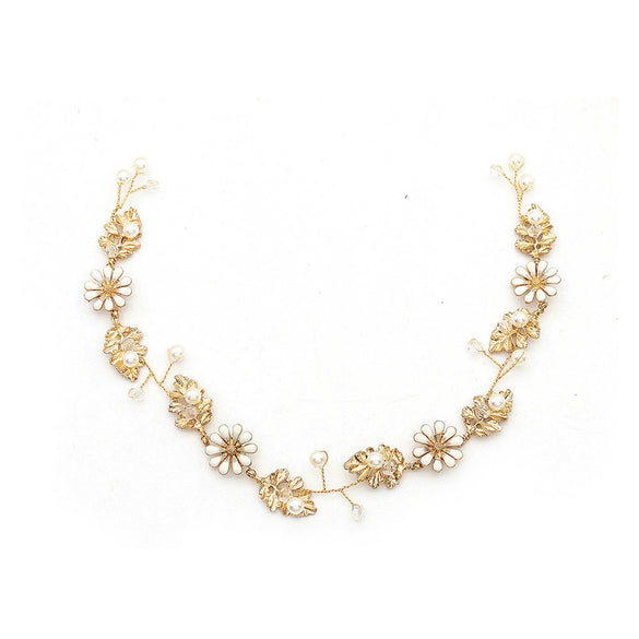 Handmade Bridal Hairband With Alloy Flower Design Crystal And Pearl Embellishment Elegant Headband For Women