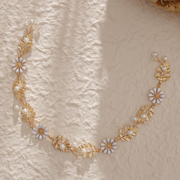 Handmade Bridal Hairband With Alloy Flower Design Crystal And Pearl Embellishment Elegant Headband For Women
