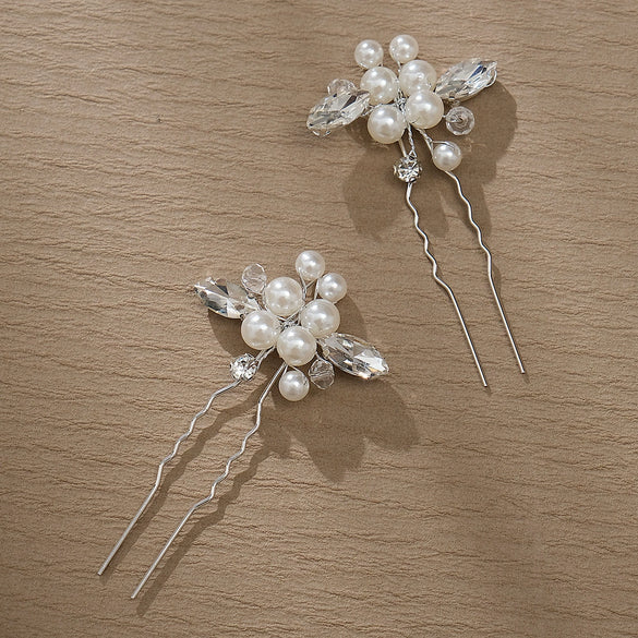 Handmade Bridal Pearl Rhinestone Braided Hairpin For Women Elegant Hair Accessory