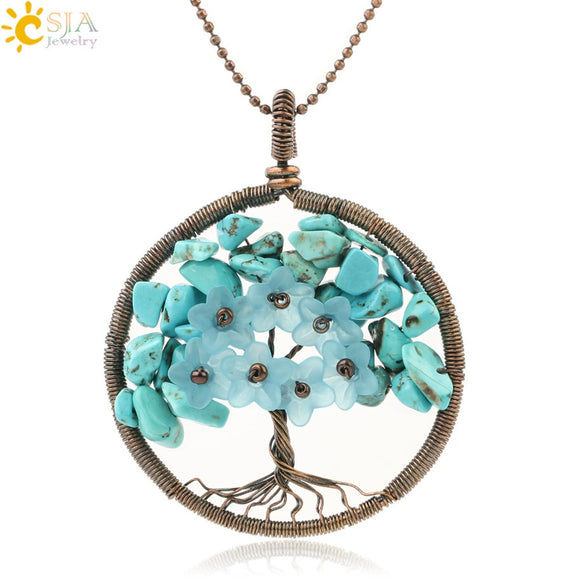 Handmade Bronze Plated Alloy Tree Pendant Necklace With Amethyst Crystal And Ball Chain For Women Minimalist Wound Flower Jewelry
