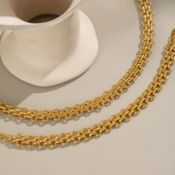 Handmade Butterfly Chain Necklace And Bracelet Combination Punk Hiphop Stainless Steel Geometric Electroplated