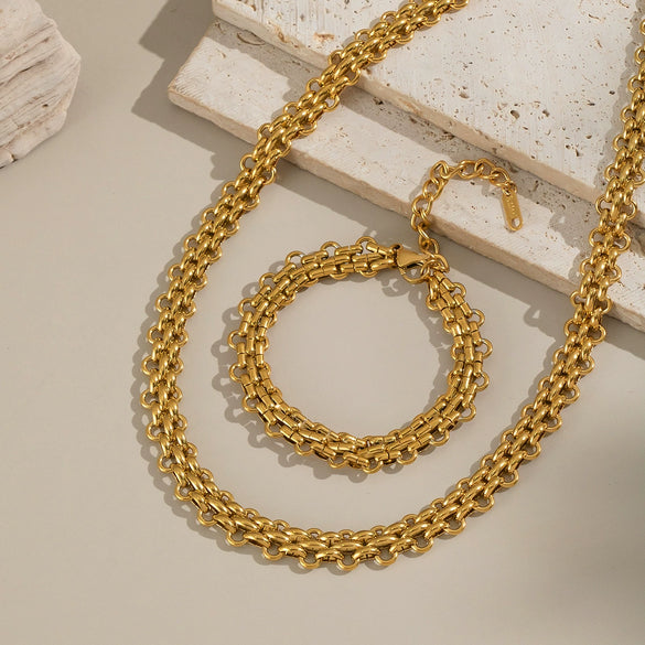 Handmade Butterfly Chain Necklace And Bracelet Combination Punk Hiphop Stainless Steel Geometric Electroplated