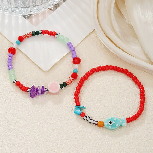 Handmade Ceramic Imitation Pearl Glass Geometric Beaded Bracelet For Men