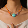 Handmade Ceramic Rice Beads Stone Alloy Acrylic Geometric Fish Bead O Word Chain Clavicle Necklace For Unisex