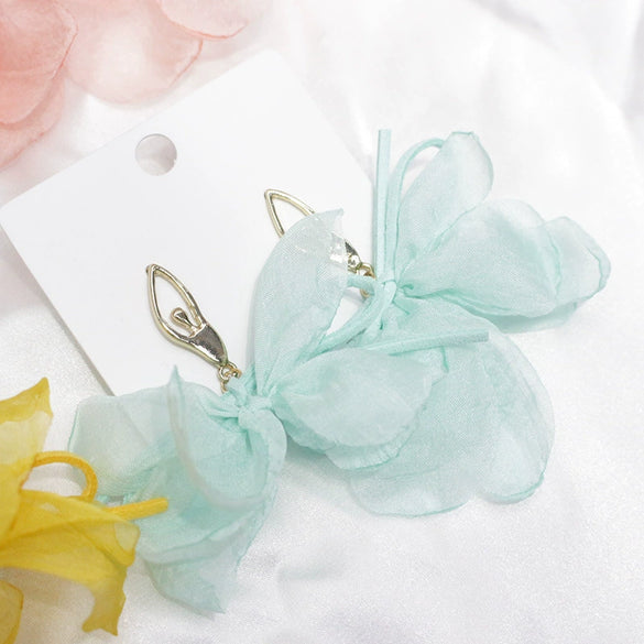 Handmade Chiffon Bow Stud Earrings For Women Balletinspired Romantic Fresh Style Silver Pin Earrings