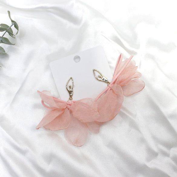 Handmade Chiffon Bow Stud Earrings For Women Balletinspired Romantic Fresh Style Silver Pin Earrings
