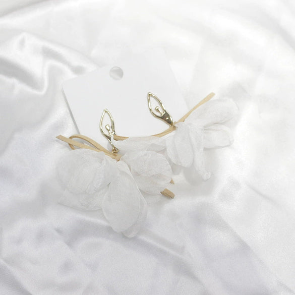 Handmade Chiffon Bow Stud Earrings For Women Balletinspired Romantic Fresh Style Silver Pin Earrings