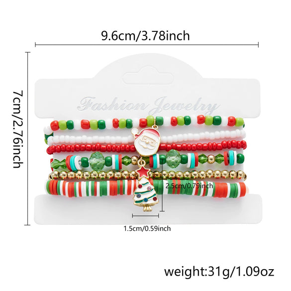 Handmade Christmas Combination Bracelet With Polymer Clay Beads And Cartoon Characters