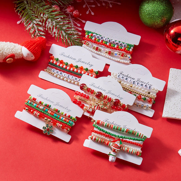 Handmade Christmas Combination Bracelet With Polymer Clay Beads And Cartoon Characters