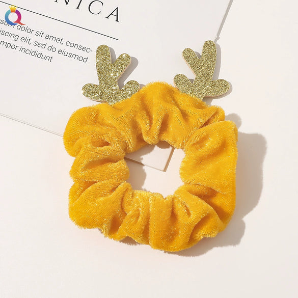 Handmade Christmas Deer Velvet Hair Scrunchie High Elastic Fabric Hair Tie For Festive Hairstyles